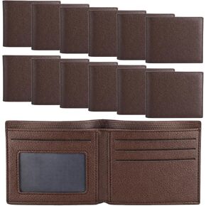 12 قطعة من محافظ جلدية ثنائية الطي للرجال، محفظة رجالية كبيرة للنقش بنفسك، محافظ هدايا مخصصة من جلد البولي يوريثان، مقاس 4.53 × 3.54 بوصة، بني in Kuwait