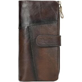 محفظة طويلة من الجلد الطبيعي للرجال بسحاب للعملات المعدنية وجيب وبطاقة دفتر شيكات ومحفظة ذات سعة كبيرة، قهوة in Kuwait