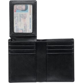 Mens Bifold Wallet，Rfid Blocking Genuine Leather Wallet For Men with 2 ID/photo window（brown (black) in Kuwait