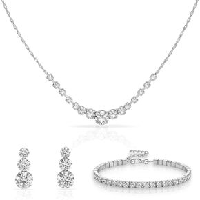 Silver Jewelry Set for Women, Necklace Earring Bracelet Set, Bridal Wedding Jewelry for Brides and Bridesmaids, Elegant Prom Party Costume Accessories Gift in Kuwait