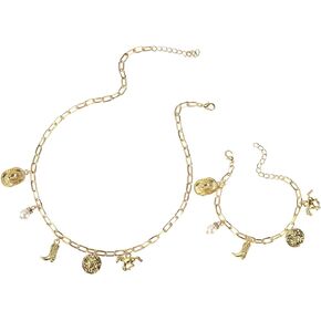 Western Cowboy Necklace & Bracelet Set for Women, Gold Alloy Cowboy Hat Boot Pendant Necklace Trendy Cowgirl Themed Jewelry for Country Concert Western Outfit in Kuwait