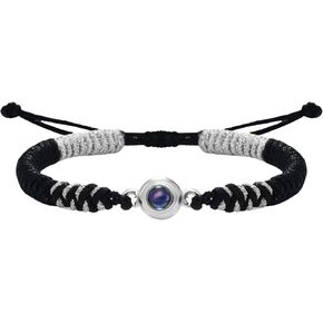 PERIMADE Custom Photo Bracelet with Picture Inside, Personalized Text & Love in 100 Languages Projection Bracelet, Customized Photo Charm Braided Rope Bracelet Memorial Gift for Women Men Couple in Kuwait