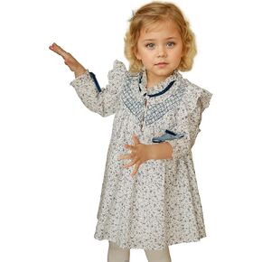 Toddler Baby Girl’s Floral Smocked Dresses | Long Sleeve Ruffle Vintage Dress with Bow in Kuwait