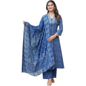 Cotton Anarkali Indian Kurti For Women Summer Dress Kurta Pant With Dupatta Set in Saudi Arabia