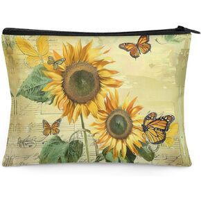 محفظة نسائية للعملات المعدنية بطبعة عباد الشمس مع سحاب - محفظة صغيرة عتيقة للتغيير ومحفظة صفراء لبطاقة الائتمان والمفاتيح وحامل الأشياء الصغيرة in Kuwait