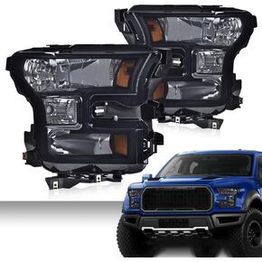 ANDPLAY Front Headlights Headlamps Assembly Compatible with Ford F150 2015 2016 2017 Driver & Passenger FL3Z13008B,FL3Z13008A,FO2502335,FO2503335,FO2502344 Smoky Lens Black Housing Amber Reflector in Kuwait