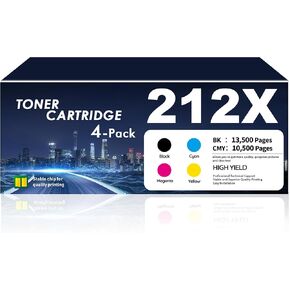 خراطيش حبر 212X مكونة من 4 عبوات عالية الإنتاجية (أسود سماوي وأرجواني أصفر) متوافقة مع طابعة HP Color Laser Jet Enterprise M554dn M555dn M555x Flow MFP M578z M578c M578f M578dn in Kuwait