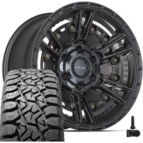 4PLAY Wheels 4PS01 17 Inch Rims and Tires Fit 6x135 & 6x139.7 17x9 Satin Black - TS-57 RT 33x12.50/17 (Set of 4) in Kuwait
