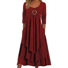 Women's Vintage Spring Pleated Hem Dress Fall Dressy Dresses Soft Long Sleeve Maxi in Saudi Arabia