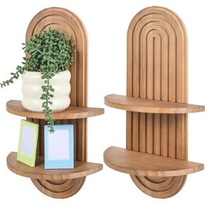2 PCS Boho Wall Shelf, Double Shelves, Wooden Arched Floating Shelve Modern Decor Bohemian Rainbow Hanging Holder,Mid Century for Living Room,Bedroom,Nursey Room,16.9 x 9 Inches(Brown) in Kuwait