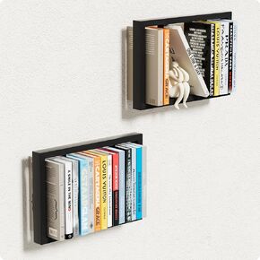 إطار كتاب عائم مثبت على الحائط - أرفف كتب معدنية غير مرئية لديكور المنزل، مجموعة من 2 أرفف عائمة حديثة لغرفة النوم وغرفة المعيشة والمكتب - أسود in Kuwait