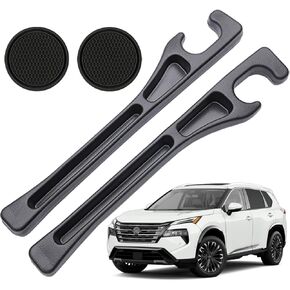 Pukonger حشو فجوة مقعد السيارة متوافق مع ملحقات نيسان روج، حاجز سد فجوة المقعد مع منظم فتحة تخزين، حامل أكواب السيارة غير قابل للانزلاق، عبوة من قطعتين باللون الأسود in Kuwait