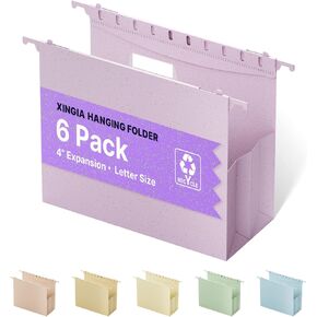 XINGIA Extra Capacity Hanging File Folders Letter Size,Heavy Duty 4'' Expansion Filing Cabinet Folders with Tabs,Assorted Color,6 Pack Wheat Straw Reinforced File Organizer for Office School in Saudi Arabia