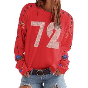 Y2K Oversized Graphic Sweater for Women 72 Print Floral Embroidery Vintage Long Sleeve Sweatshirt in Kuwait