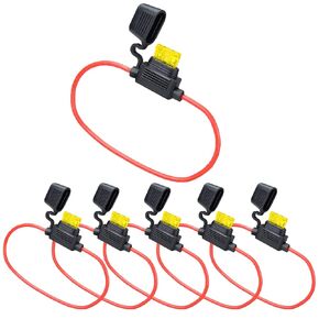 MUYI 6 Pack Inline Fuse Holder Kit - 14AWG Waterproof Pigtail Wire Loop with 20A Standard Blade Fuses ATC/ATO in Kuwait