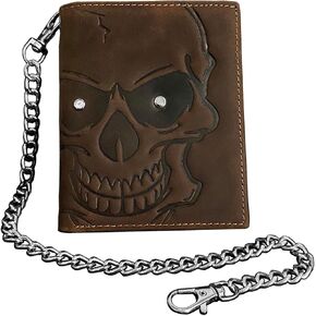 Genuine Leather Wallet Skull Slim Card Wallet for Men Bifold Card Holder Wallet Minimalist Front Pocket Purse With Chain in Kuwait