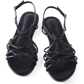 صندل نسائي مسطح بأشرطة من Mtzyoa، تصميم معقود من الجلد الصناعي المضفر، مفتوح من الخلف، بيج، نمط شاطئ كاجوال in Kuwait