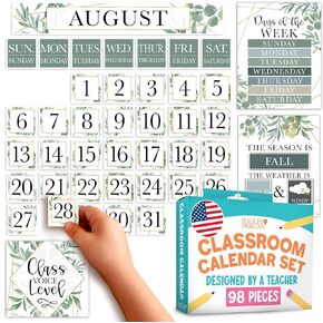 Hadley Designs Greenery Classroom Calendar Set Bulletin Board Sets For Teachers - School Calendar For Classroom, Classroom Calendar Bulletin Board Set For Classroom Decoration in Kuwait