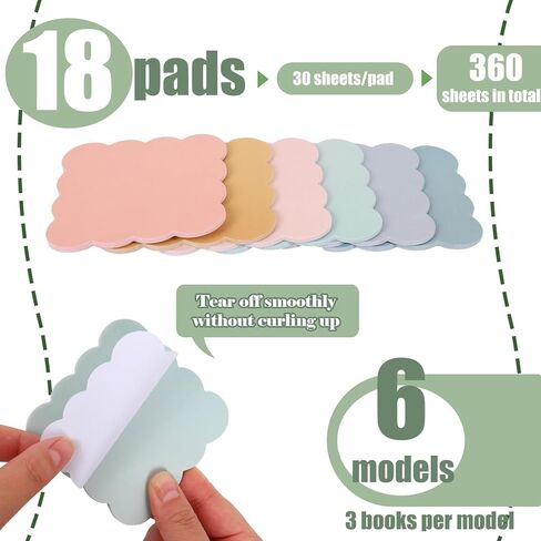 JarThenaAMCS 18 Pack Scalloped Sticky Notes Memo Pads 3 Inch Colorful Boho Wavy Self Adhesive Notepads 6 Designs for School Classroom Office Accessories Party Decor Supplies, 360 Sheets in Saudi Arabia