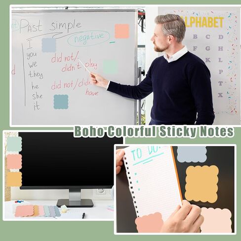 JarThenaAMCS 18 Pack Scalloped Sticky Notes Memo Pads 3 Inch Colorful Boho Wavy Self Adhesive Notepads 6 Designs for School Classroom Office Accessories Party Decor Supplies, 360 Sheets in Saudi Arabia