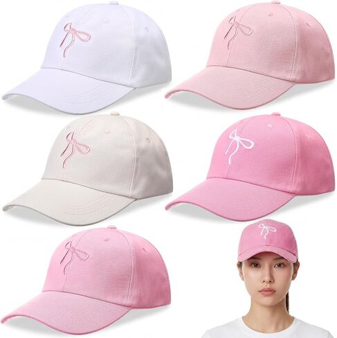 Hercicy 5 قطع قبعة بيسبول على شكل فيونكة للنساء والرجال، لطيفة قابلة للتعديل Y2K Fashion Coquette Bow Hat Trucker Hat Accessories للمشي لمسافات طويلة والسفر والرياضات in Saudi Arabia