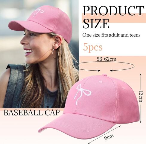Hercicy 5 قطع قبعة بيسبول على شكل فيونكة للنساء والرجال، لطيفة قابلة للتعديل Y2K Fashion Coquette Bow Hat Trucker Hat Accessories للمشي لمسافات طويلة والسفر والرياضات in Saudi Arabia