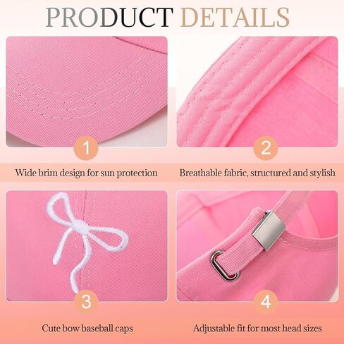 Hercicy 5 قطع قبعة بيسبول على شكل فيونكة للنساء والرجال، لطيفة قابلة للتعديل Y2K Fashion Coquette Bow Hat Trucker Hat Accessories للمشي لمسافات طويلة والسفر والرياضات in Saudi Arabia