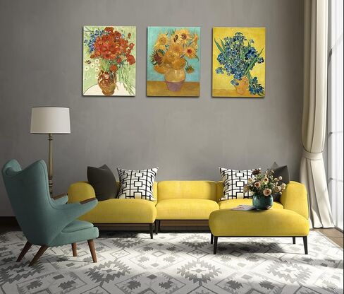 OKEXCKK عباد الشمس من فنسنت فان جوخ جدار الفن، القزحية زهرة اللوحات الفنية الاستنساخ، قماش جيكلي يطبع صور لغرفة النوم المطبخ الحمام ديكور 12 "× 16" × 3 أجهزة الكمبيوتر in Kuwait