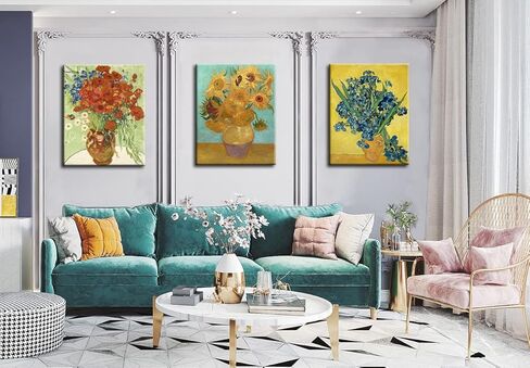 OKEXCKK عباد الشمس من فنسنت فان جوخ جدار الفن، القزحية زهرة اللوحات الفنية الاستنساخ، قماش جيكلي يطبع صور لغرفة النوم المطبخ الحمام ديكور 12 "× 16" × 3 أجهزة الكمبيوتر in Kuwait