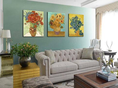 OKEXCKK عباد الشمس من فنسنت فان جوخ جدار الفن، القزحية زهرة اللوحات الفنية الاستنساخ، قماش جيكلي يطبع صور لغرفة النوم المطبخ الحمام ديكور 12 "× 16" × 3 أجهزة الكمبيوتر in Kuwait