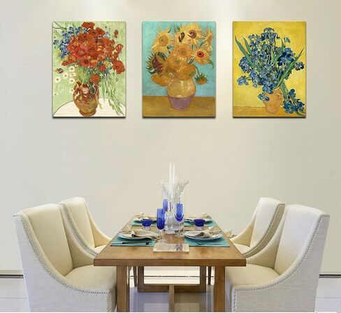 OKEXCKK عباد الشمس من فنسنت فان جوخ جدار الفن، القزحية زهرة اللوحات الفنية الاستنساخ، قماش جيكلي يطبع صور لغرفة النوم المطبخ الحمام ديكور 12 "× 16" × 3 أجهزة الكمبيوتر in Kuwait