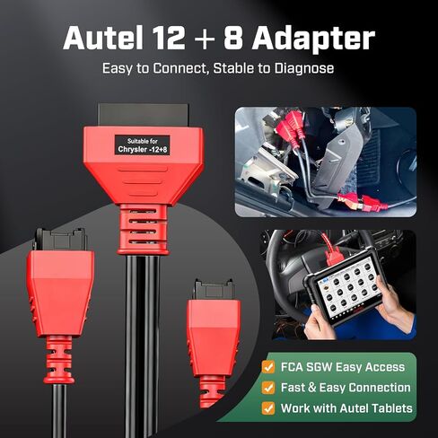 Autel Original OBD2 12+8 Adapter for Chrysler, OBD II Bypass Cable Gateway Protocol, Security Bypass 12 8 Connector Universal for FCA SGW Car, Fit for All Scanner MK808S MX808S MX900 MS906 Pro MS908S in Saudi Arabia