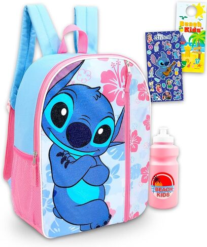 Disney Lilo and Stitch Backpack for Girls - Bundle with 16" School Bag, Water Bottle, Stickers, More | Stitch School Backpack for Kids Set in Saudi Arabia