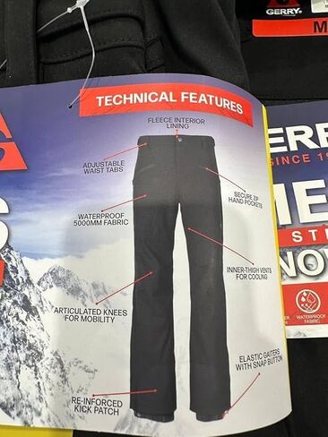 Gerry Men's Stretch Snow Pants, Waterproof, Fleece Lined, Adjustable Waist, Articulated Knees, Secure Zip Pockets, Black (Black, XX-Large) in Saudi Arabia