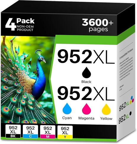 استبدال خراطيش الحبر 952XL المتوافقة مع Q-image لحزمة التحرير والسرد لخراطيش الحبر 952 952XL تعمل مع طابعات OfficeJet Pro 7740 8710 8720 8702 7720 8210 8216 8715 8725 8730 8740 (4 حزم) in Kuwait