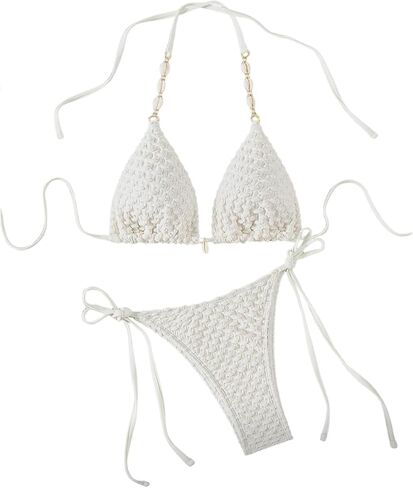 طقم بيكيني مكون من قطعتين للنساء مكون من سلسلة مكشكشة وحمالات سباحة in Kuwait