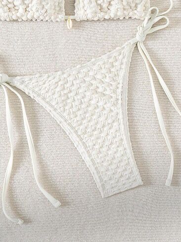 Women's Two Piece Swimsuit Textured String Ruffle Halter Bikini Sets Bathing Suits in Saudi Arabia