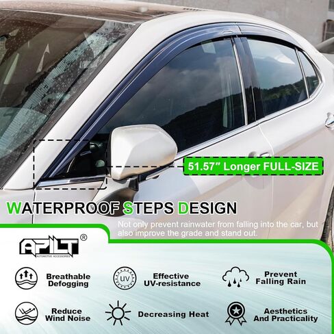 واقيات نافذة خارجية مثبتة على المطر لسيارة تويوتا كامري 2018-2024، منحرفة لتهوية الرياح كاملة الحجم، ملحقات السيارة، دخان داكن، مجموعة مكونة من 4 قطع مع خطوات أطول ومقاومة للماء in Kuwait