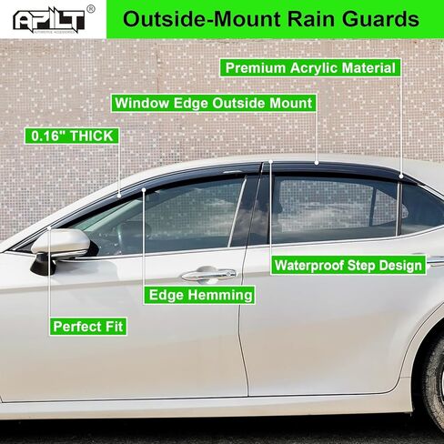 واقيات نافذة خارجية مثبتة على المطر لسيارة تويوتا كامري 2018-2024، منحرفة لتهوية الرياح كاملة الحجم، ملحقات السيارة، دخان داكن، مجموعة مكونة من 4 قطع مع خطوات أطول ومقاومة للماء in Kuwait