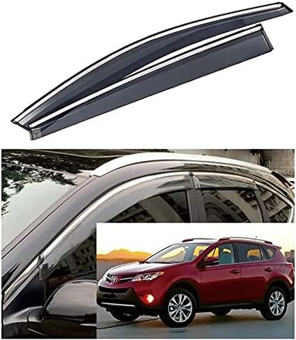 لسيارة Toyota RAV4 SUV موديل 2013-2017 - حاجب نافذة ملون بالدخان - عاكس واقي المطر مع حواف من الكروم من مادة البولي كربونات in Kuwait
