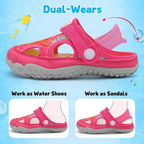 BARERUN Kids Water Shoes with Dual-Wears Boys Girls Quick Dry Breathable Water Shoes Closed Wide Toe Slide Sandals for Beach Swim Pool River in Kuwait