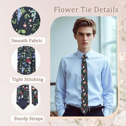 Floral Ties for Men, Skinny Mens Ties Flower Printed Men's Neckties for Wedding Party Casual Graduation Daily in Saudi Arabia