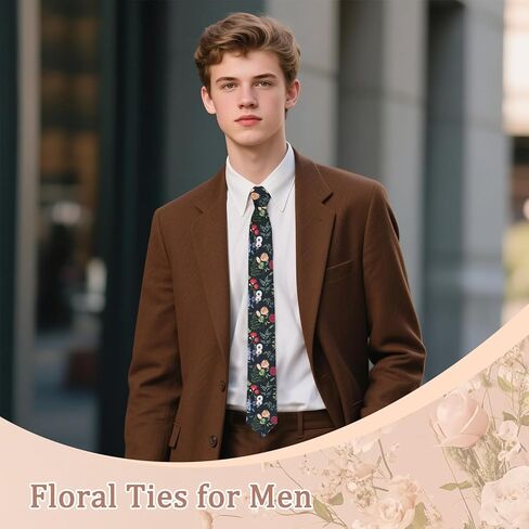 Floral Ties for Men, Skinny Mens Ties Flower Printed Men's Neckties for Wedding Party Casual Graduation Daily in Saudi Arabia