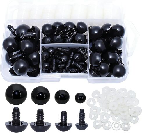 ARTCXC 10/15/18/20mm 180Pcs 4Size Black Plastic Safety Eyes Craft Eyes with Three Fork Designed Washers for DIY of Puppet, Bear Crafts, Plush Animal Doll Amigurumi Crochet Making Supplies in Kuwait