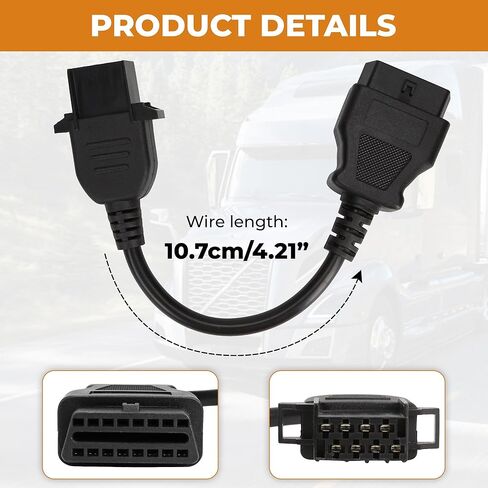 8 Pin OBD1 to 16 Pin OBD2 Diagnostic Adapter Cable Compatible with Volvo Heavy Duty Truck, Work with Truck Obd2 Scanner Tools and Code Reader in Saudi Arabia