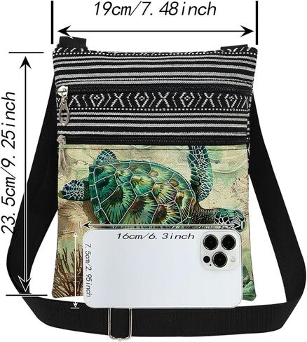 Retro Sea Turtle Crossbody Bag with Adjustable Strap Beach Shell Print Messenger Bag Travel Stylish Crossbody Purse Birthday Gift for Sea Turtle Lover Beach Vacation Present in Saudi Arabia