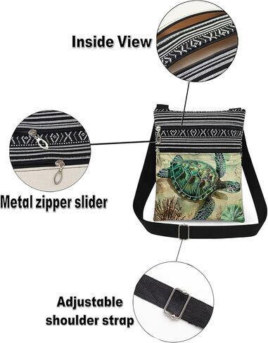 Retro Sea Turtle Crossbody Bag with Adjustable Strap Beach Shell Print Messenger Bag Travel Stylish Crossbody Purse Birthday Gift for Sea Turtle Lover Beach Vacation Present in Saudi Arabia