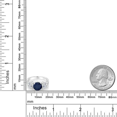 Gem Stone King 3.94 Cttw Blue Sapphire and Lab Grown Diamond 3-Stone Engagement Ring For Women | 925 Sterling Silver | Round 8MM | DEF Color | VVS-VS Clarity | Available In Size 5-9 in Saudi Arabia