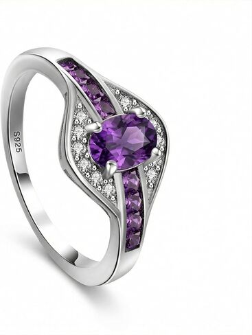Eternal Elegance Amethyst Promise Ring, 925 Sterling Silver Engagement Ring with Natural Amethyst Gemstone, Gift for Her, Valentine's Day Gift in Saudi Arabia