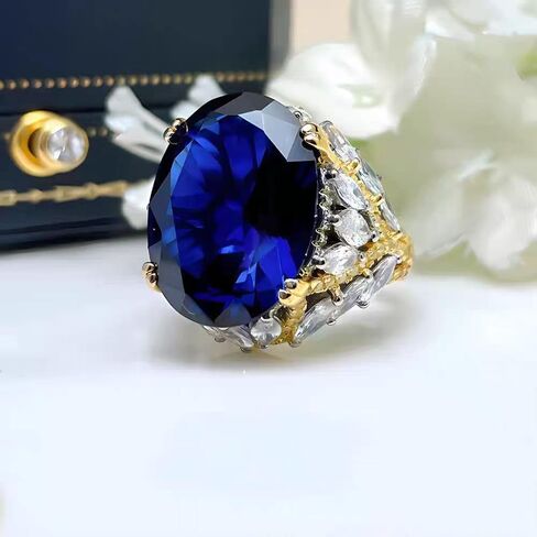 خاتم ياقوت بيضاوي - خاتم مصنوع يدويًا مطلي بالذهب ومرصع بالألماس قابل للتعديل - موضة، زفاف، حجر الميلاد، خطوبة، أفكار للذكرى السنوية للنساء in Kuwait